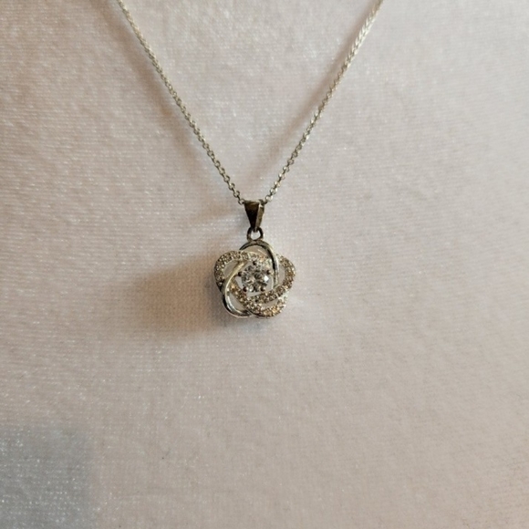Vintage IBB Cubic Zirconia Sterling Silver Flower Necklace - Picture 4 of 7
